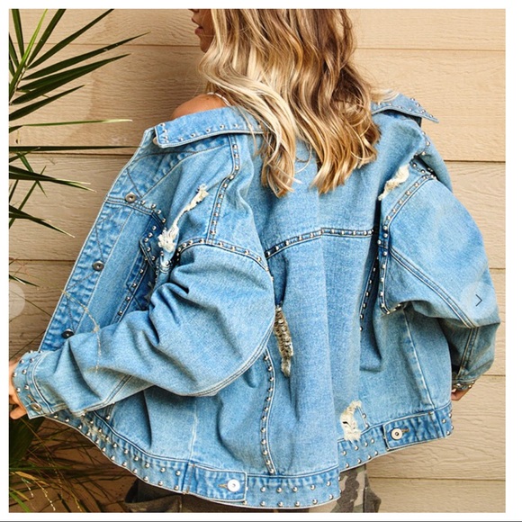 Most Fabulous Retro Studded washed distressed denim jacket - Picture 3 of 7